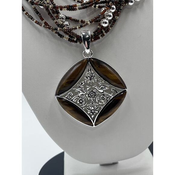 Joan Rivers Vintage Tigers Eye Bird Call Pendant 10 Strand Beaded Necklace - Picture 14 of 14